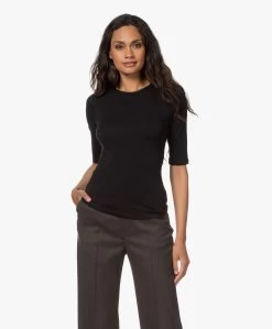 Filippa K Cotton Stretch Elbow Sleeve T-Shirt - Zwart