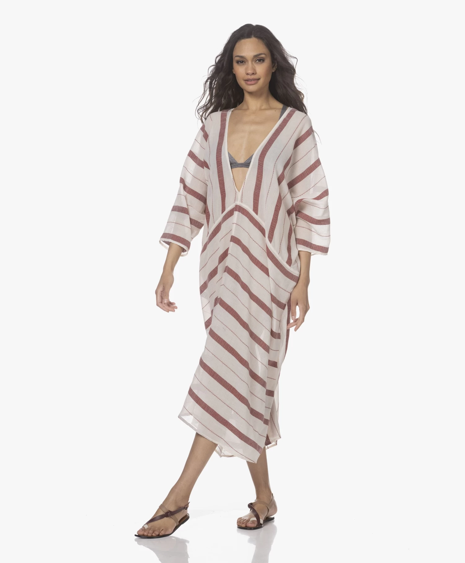 Su Paris Talia Voile Kaftan Met Jacquard Streepdessin - Burgundy 11 Su Paris Talia Voile Kaftan Met Jacquard Streepdessin - Burgundy - Afbeelding 9