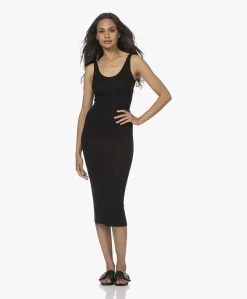 Enza Costa Ribgebreide Zijdemix Midi Jurk - Zwart