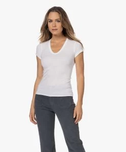 Enza Costa Pima Katoenen U-Hals T-Shirt Met Kapmouwen - Wit -JAMES PERSE WINKEL 220818 17a189ff b0f4 4e1b 84a4 ca17c0d4599b