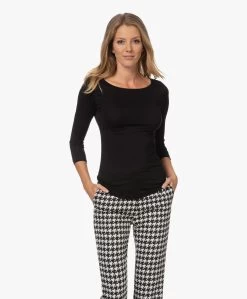 Majestic Filatures Adele T-Shirt Met Driekwart Mouwen - Zwart