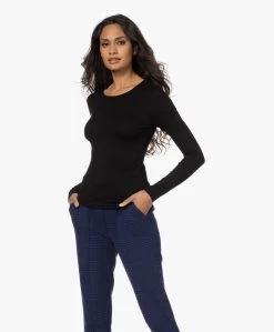 Majestic Filatures Ally Longsleeve Met Ronde Hals - Zwart