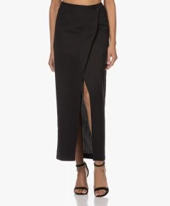 Róhe Robyn Wollen Maxi Overslagrok - Zwart