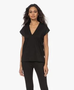 Frame Le Mid Rise V-Hals T-Shirt - Zwart