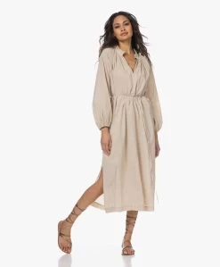 XÃrena Arabella Lichtgewicht Poplin Midi Jurk - Parchment