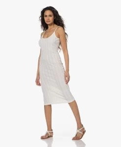 Gai+Lisva Irena Katoenen Rib Jersey Midi Jurk - Off-White