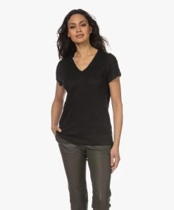 Gai+Lisva Simone Linnen V-Hals T-Shirt - Zwart
