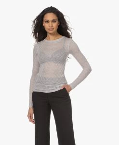 Gai+Lisva Fermi Zijdemix Pointelle Longsleeve - Lichtgrijs Mêlee