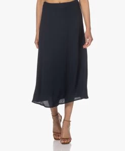 Lasalle Viscose Crêpe A-Lijn Midi Rok - Navy