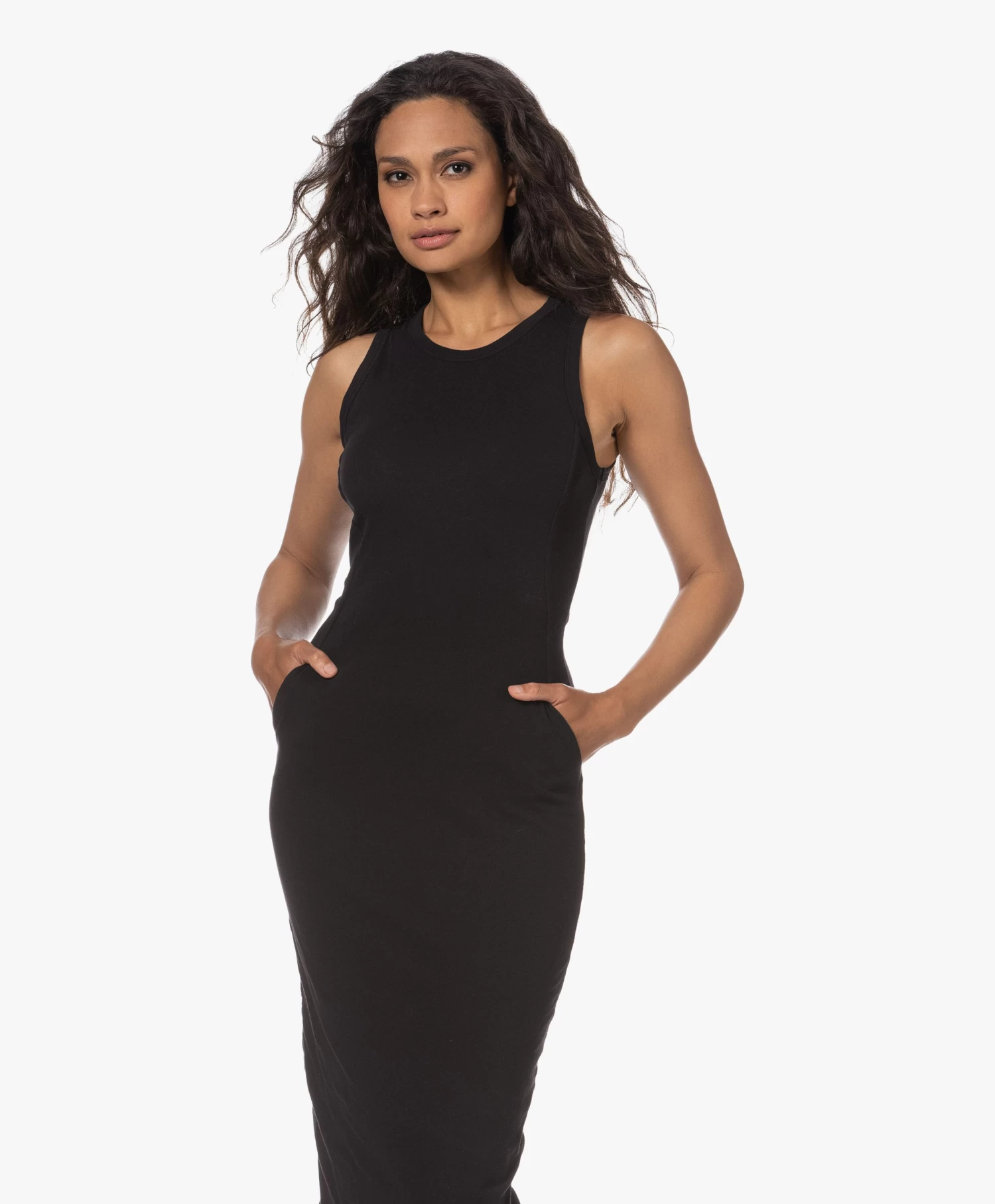 James Perse Dubbellaagse Mouwloze Midi Jurk - Zwart 4 James Perse Dubbellaagse Mouwloze Midi Jurk - Zwart - Afbeelding 3