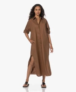 By Malene Birger Perros Poplin Maxi Blousejurk - Bison