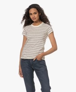 Rag & Bone The Slub Gestreept Pima Katoenen T-Shirt -Off-White/Multi