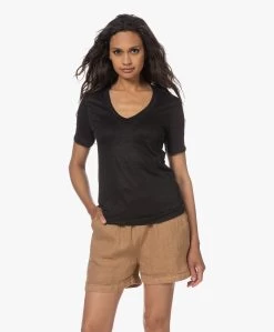 Resort Finest Linnen V-Hals Korte Mouwen T-Shirt - Zwart -JAMES PERSE WINKEL 230524 be67f0b7 8018 411b a909 aebc483661ff