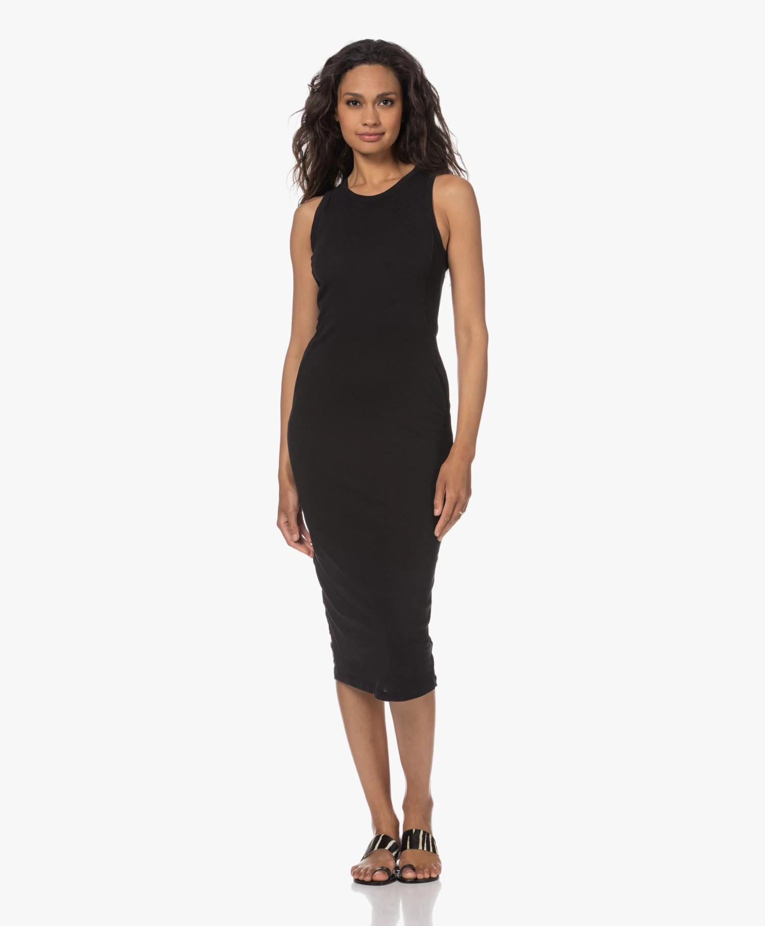 James Perse Dubbellaagse Mouwloze Midi Jurk - Zwart 3 James Perse Dubbellaagse Mouwloze Midi Jurk - Zwart - Afbeelding 2