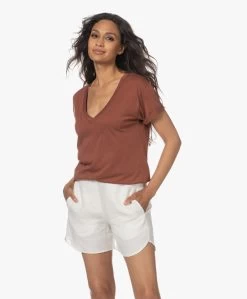 By-Bar Lilly Tencelmix V-Hals T-Shirt - Bricks