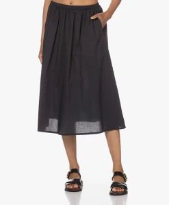 Gai+Lisva Petra Katoenen Poplin Midi Rok - Zwart