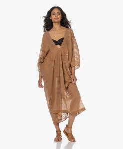 Su Paris Talia Katoenen Gauze Kaftan - Tan
