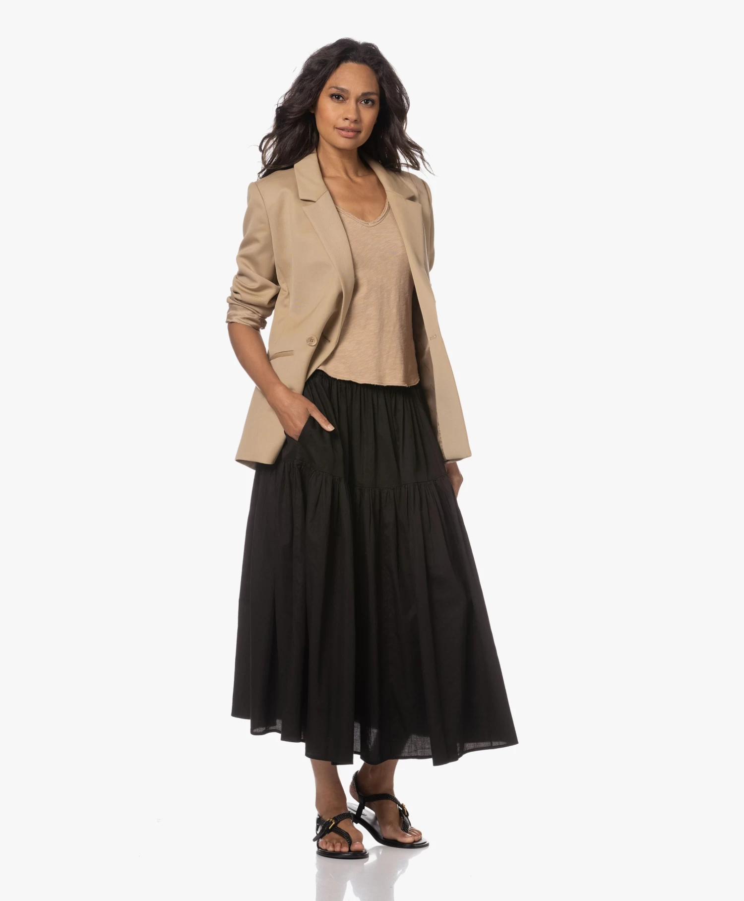 Enza Costa Cool Cotton Tiered Maxi Rok - Zwart 13 Enza Costa Cool Cotton Tiered Maxi Rok - Zwart - Afbeelding 11