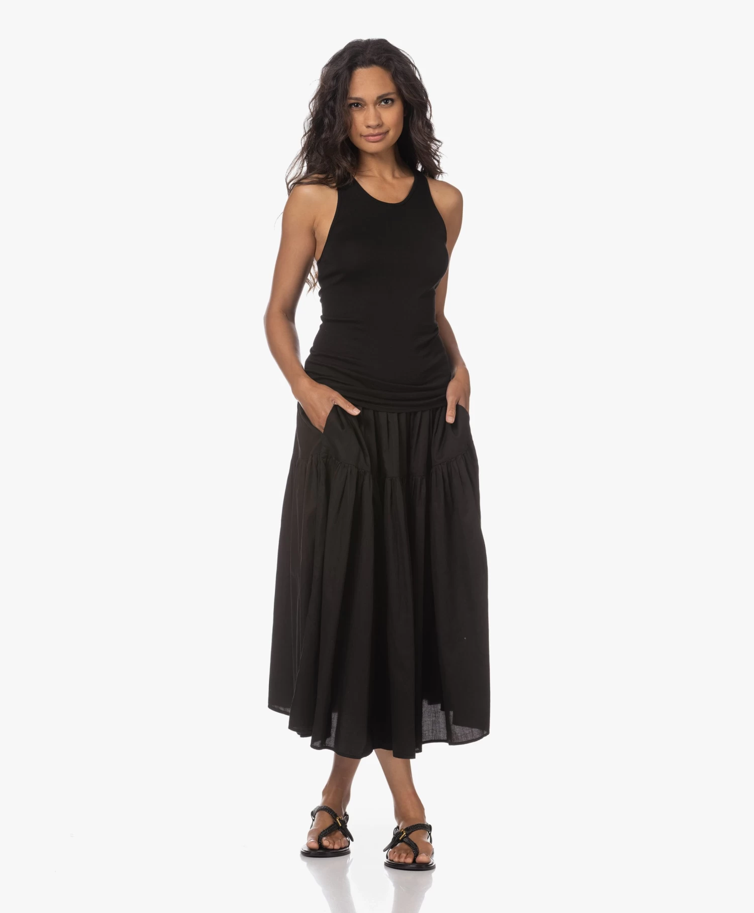 Enza Costa Cool Cotton Tiered Maxi Rok - Zwart 15 Enza Costa Cool Cotton Tiered Maxi Rok - Zwart - Afbeelding 13