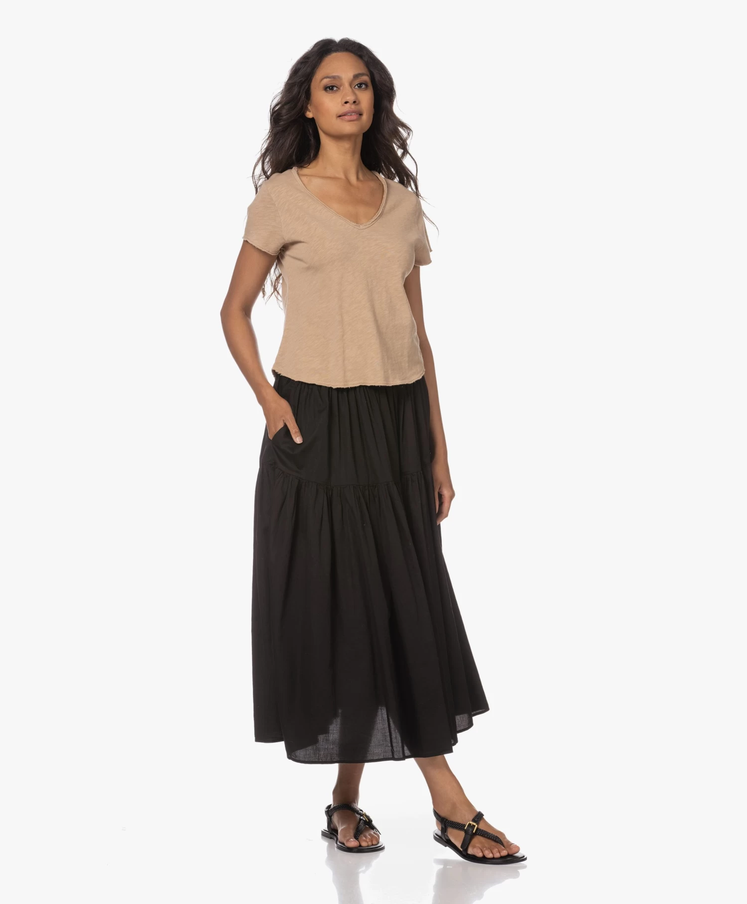 Enza Costa Cool Cotton Tiered Maxi Rok - Zwart 7 Enza Costa Cool Cotton Tiered Maxi Rok - Zwart - Afbeelding 5
