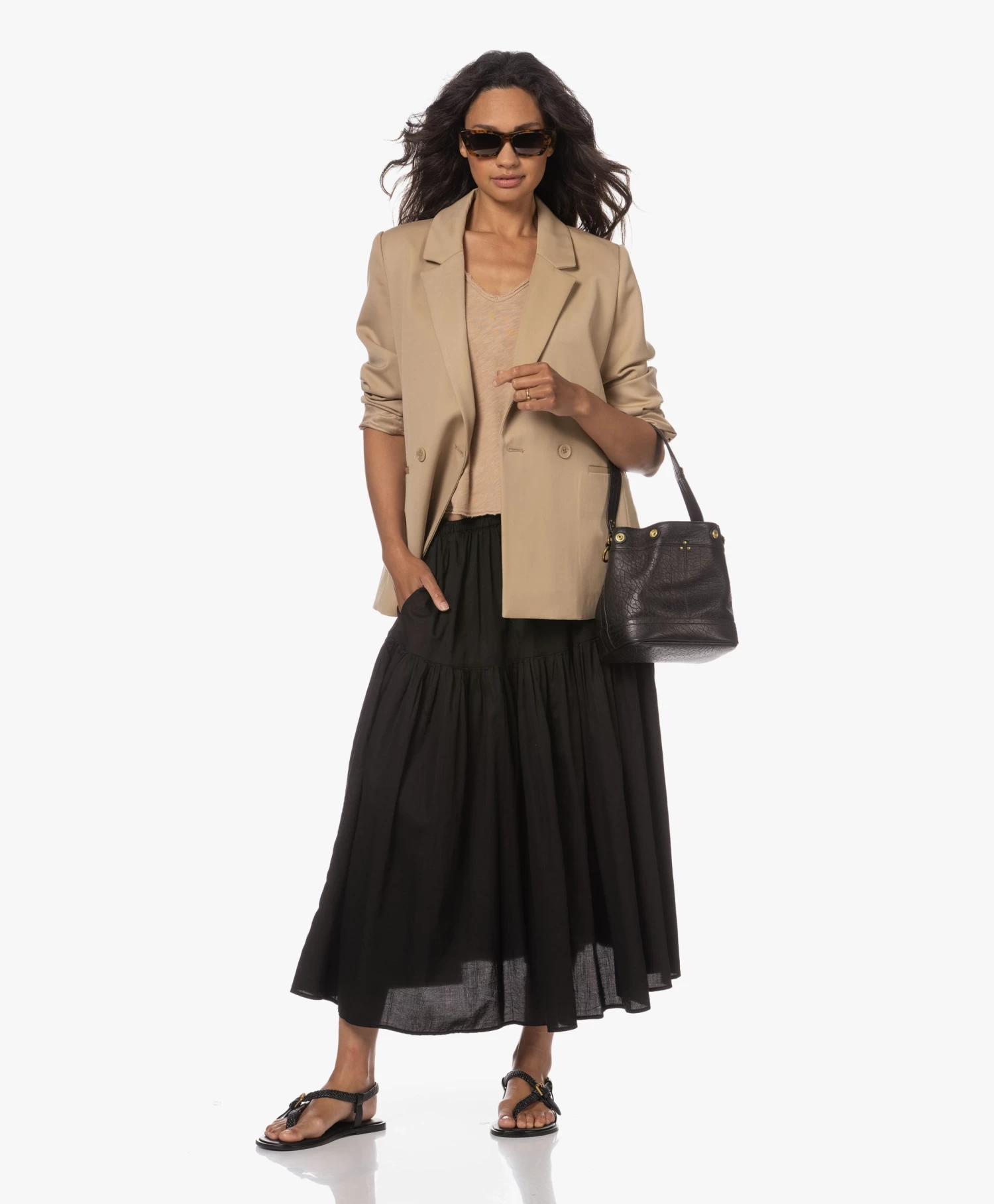 Enza Costa Cool Cotton Tiered Maxi Rok - Zwart 4 Enza Costa Cool Cotton Tiered Maxi Rok - Zwart - Afbeelding 2