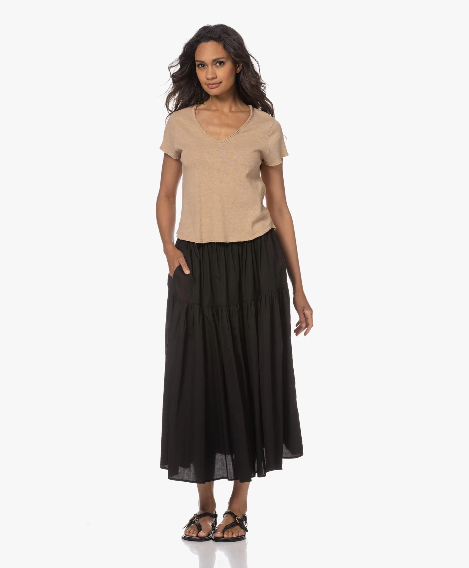 Enza Costa Cool Cotton Tiered Maxi Rok - Zwart 11 Enza Costa Cool Cotton Tiered Maxi Rok - Zwart - Afbeelding 9