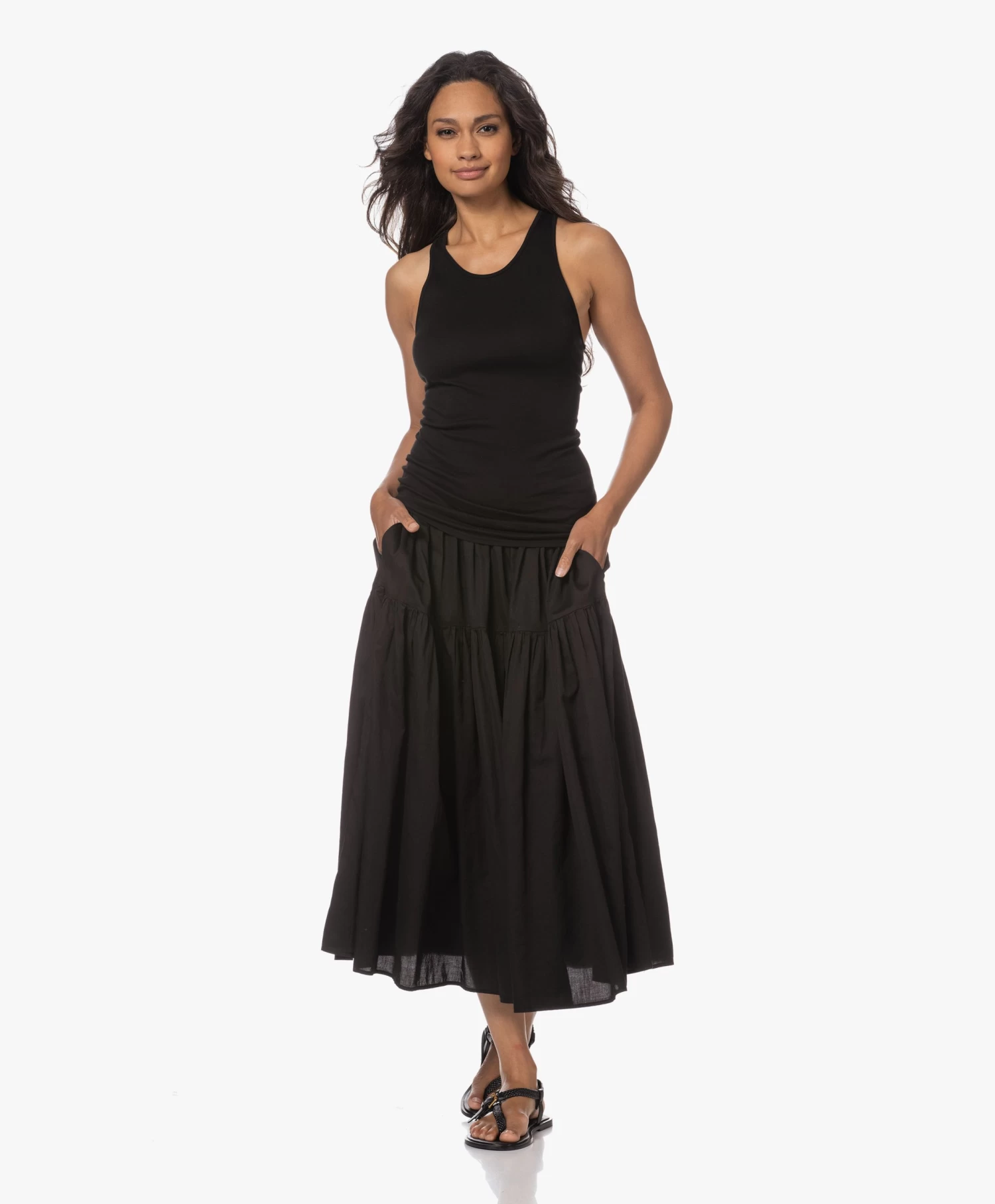 Enza Costa Cool Cotton Tiered Maxi Rok - Zwart 5 Enza Costa Cool Cotton Tiered Maxi Rok - Zwart - Afbeelding 3