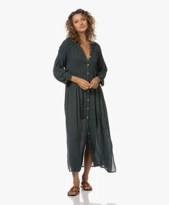 By-Bar Loulou Gesmokte Maxi Jurk - Pine Forest