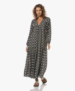 By-Bar Hayley Baski Print Viscose Maxi Jurk - Donkergroen/Crème -JAMES PERSE WINKEL 230620 bacdc1d3 6519 42f0 8836 2e9d5a8b43d0