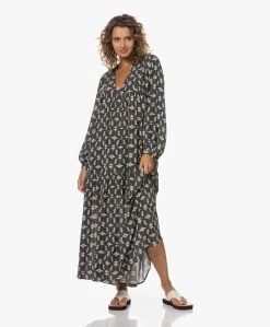 By-Bar Hayley Baski Print Viscose Maxi Jurk - Donkergroen/Crème -JAMES PERSE WINKEL 230620 e7beab6d 36f2 4e15 b116 1c91f092eaee