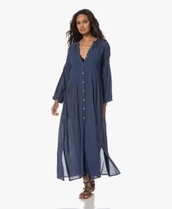 By-Bar Loulou Gesmokte Maxi Jurk - Insignia Blue