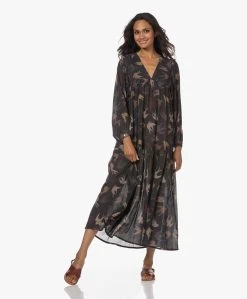 By-Bar Hayley Bird Print Crinkle Maxi Jurk - Off-Black/Multi -JAMES PERSE WINKEL 230627 5aff266e e048 4885 8523 fac2244d8033