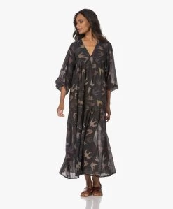 By-Bar Hayley Bird Print Crinkle Maxi Jurk - Off-Black/Multi -JAMES PERSE WINKEL 230627 dbb1667a d623 4520 b25f bb2d0e921d46