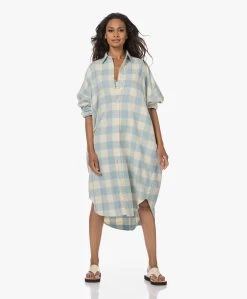 Denimist Flanellen Blousejurk Met Vichy Ruit - Lichtblauw/Ecru