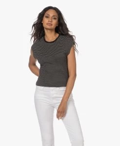 Closed Gestreept T-Shirt Met Kapmouwen - Zwart