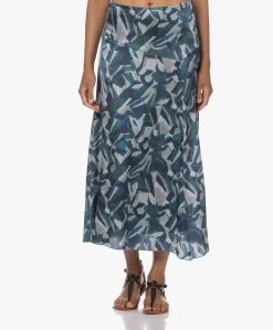 Pomandère Zijdemix Satijnen Print Rok - Ocean Blue