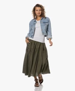 Enza Costa Cool Cotton Tiered Maxi Rok - Dark Olive -JAMES PERSE WINKEL 230711 c7fceb3f b097 493a bb8f c1eff961489f