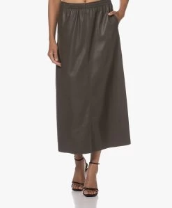 Japantky Konomi Vegan Leren Lange Rok - Khaki