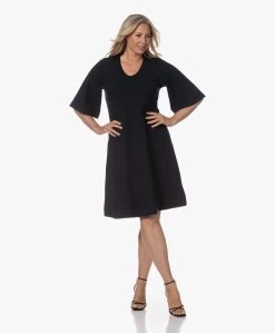 Kyra Eliana Gestructureerde Jersey Fit & Flare Dress - Donker Navy
