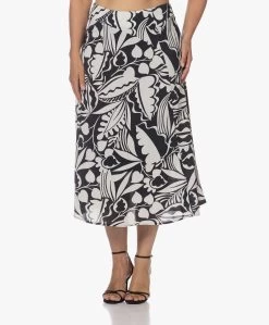 Kyra Juul Print Crêpe Midi Rok - Donker Navy