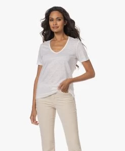 Closed Linnen V-Hals T-Shirt - Wit