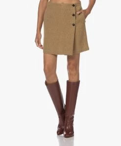 Pomandère Linnen-Wolmix Visgraatdessin Rok - Honey