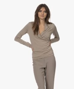 Lasalle Lyocell Jersey Overslag T-Shirt - Taupe -JAMES PERSE WINKEL 230803 f1718cf0 09b6 4265 ad98 9330a11af76a