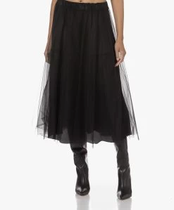 No Man'S Land Tulen Midi Rok - Zwart