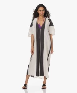 Su Paris Lida Gestreepte Herringbone Kaftan - Zwart