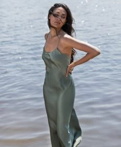 Anine Bing Chloe Zijden Slip Dress - Artichoke